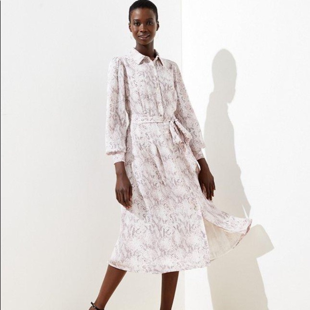 NWT Loft Pink Snake Print Midi Dress